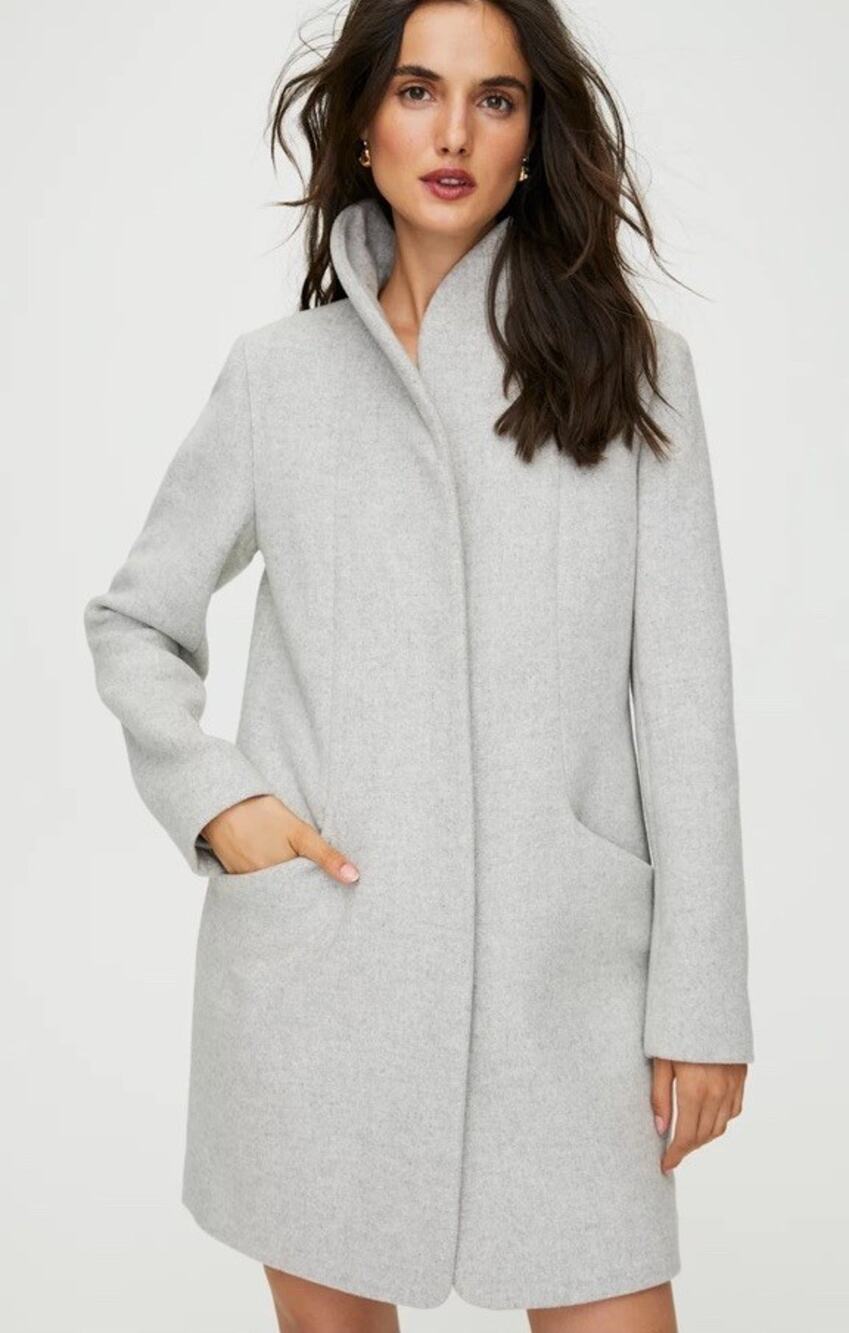 Aritzia Cocoon Coat Luxe Wool Cashmere Gray Funnel Neck XXS $350